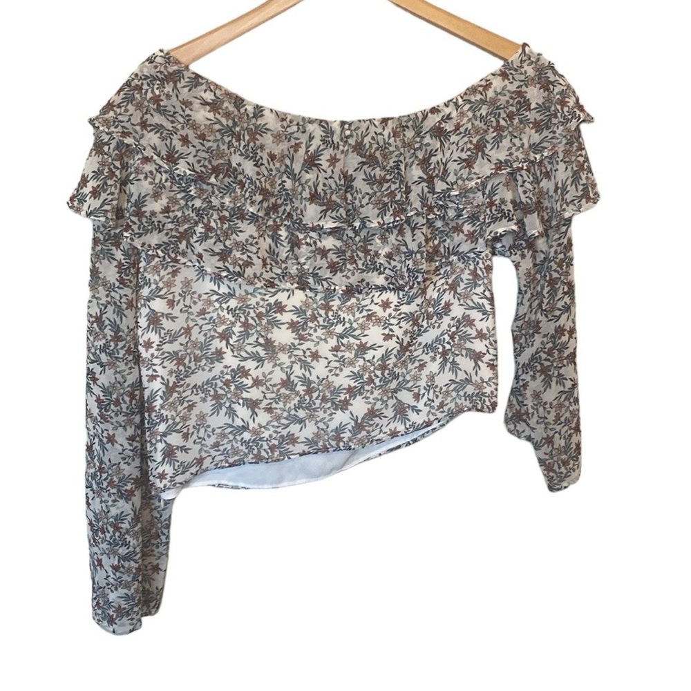 Rebecca Minkoff One Shoulder Mia Floral Sheer Ruffle Top S - Picture 3 of 11